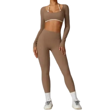 Women’s Colorful Beauty-Back Yoga Set – Strappy Sports Bra & High-Waist Leggings, 2-Piece Workout Outfit