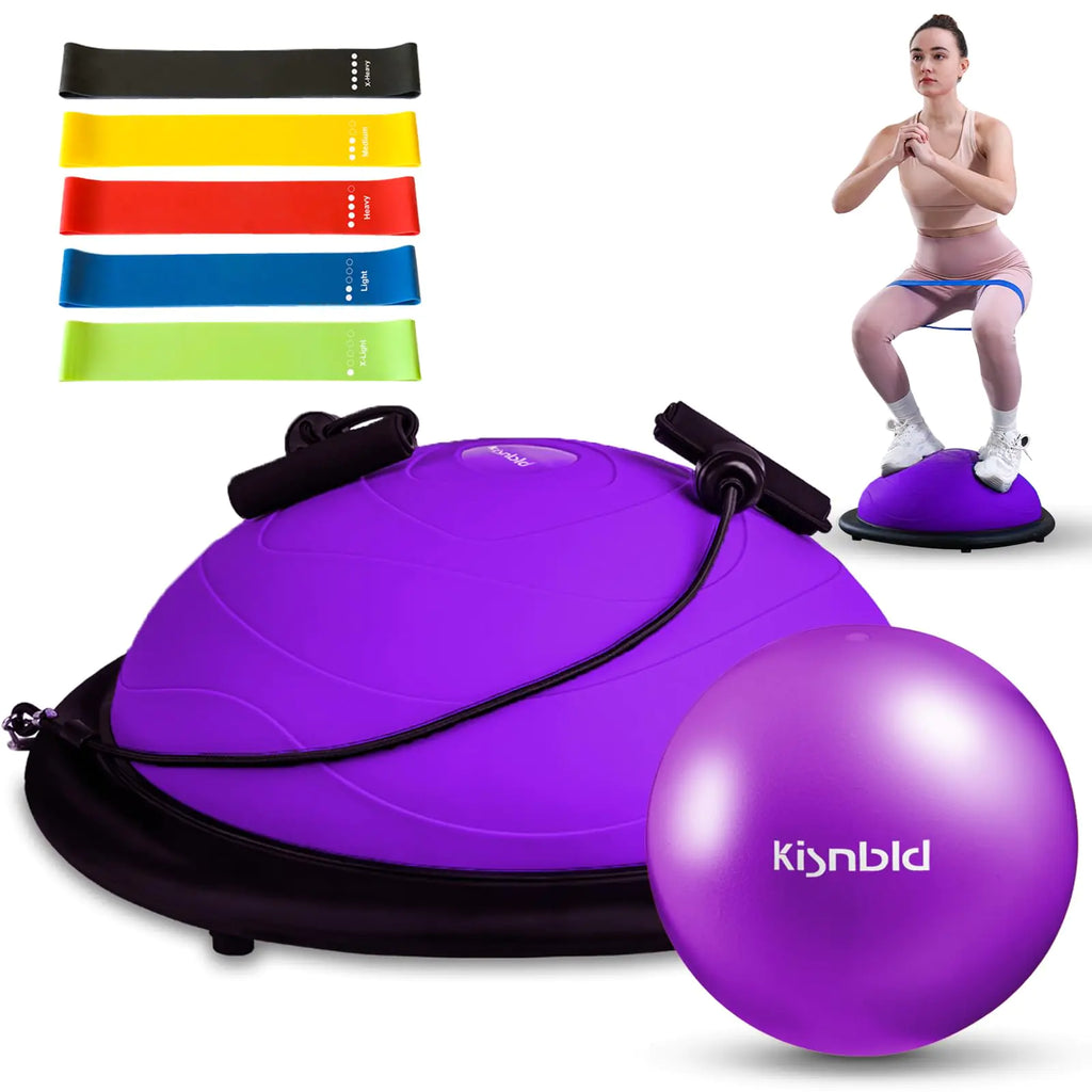 Half Balance Ball Trainer – Inflatable Stability Trainer with Pilates Ball & Resistance Bands