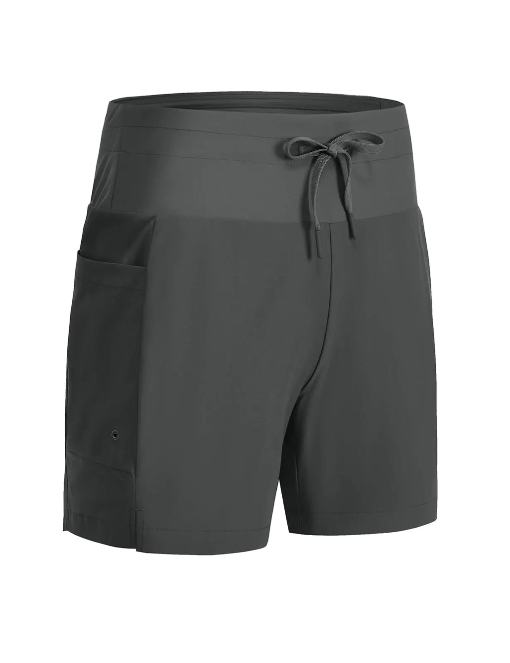 Women’s High-Waisted Swim Board Shorts – 5” Athletic Beach & Gym Shorts with Liner (Iron Grey)