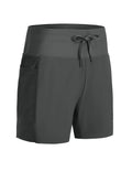 Women’s High-Waisted Swim Board Shorts – 5” Athletic Beach & Gym Shorts with Liner (Iron Grey)