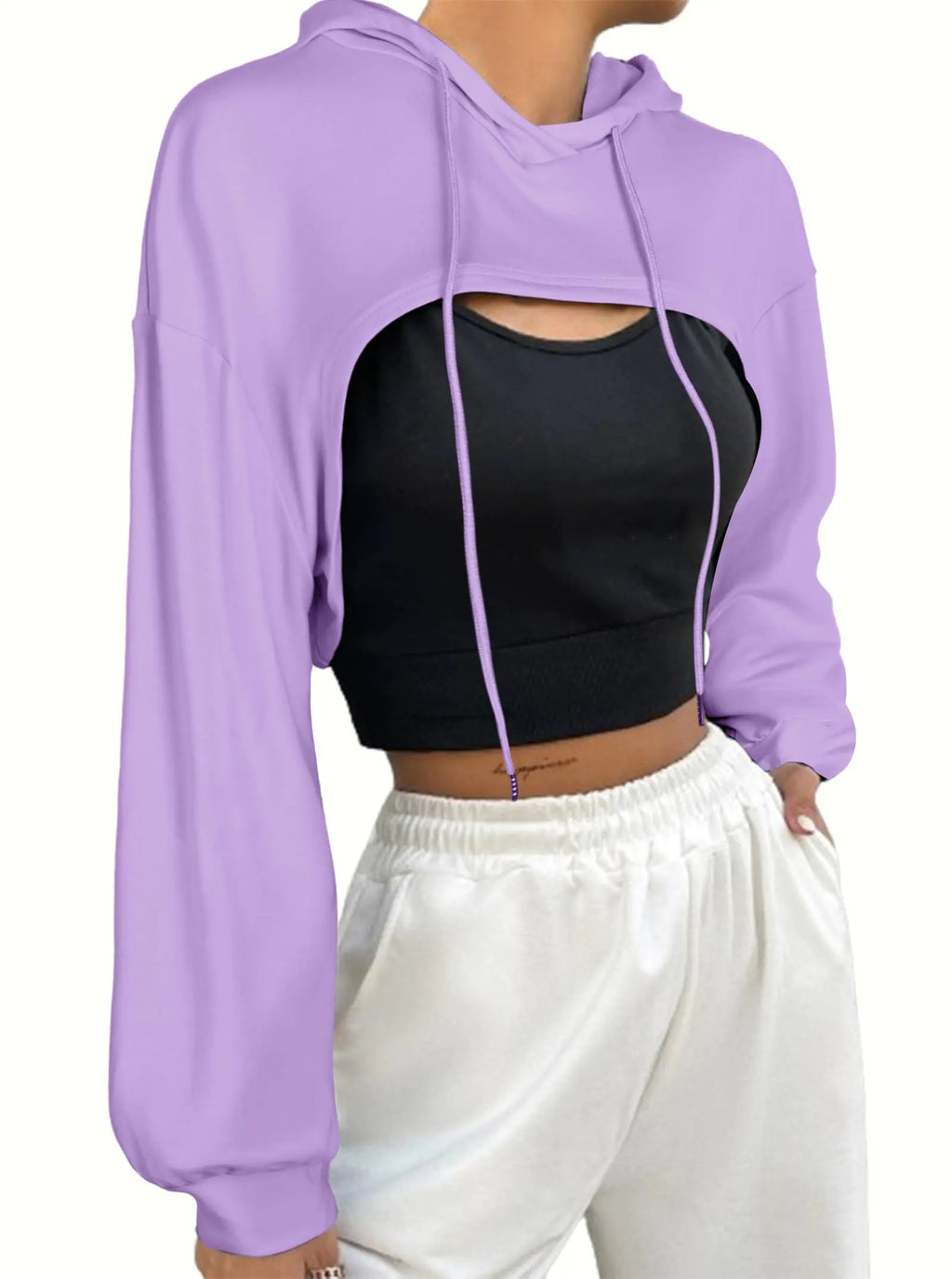 Women’s Long Sleeve Cropped Hoodie (Light Purple)
