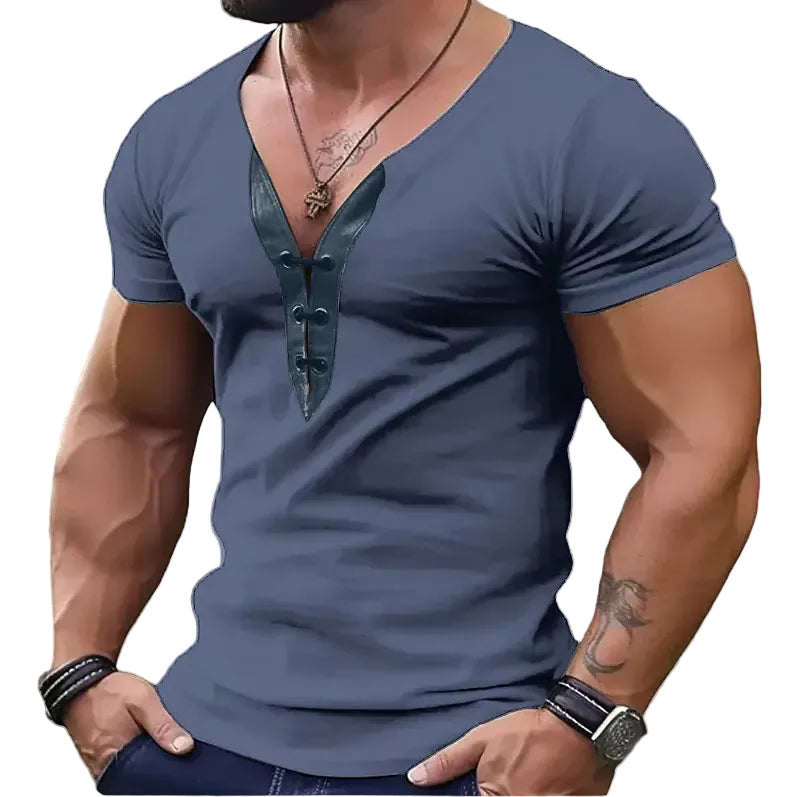 Men’s Colorblock V-Neck Short Sleeve Shirt – Lightweight Stretch Spandex Slim Fit Athletic Tee