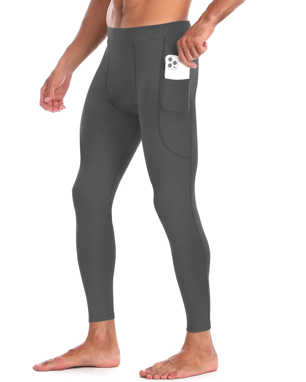 Men’s Compression Pants with Pockets – Cold Weather Athletic Base Layer Legging(Grey, M)s