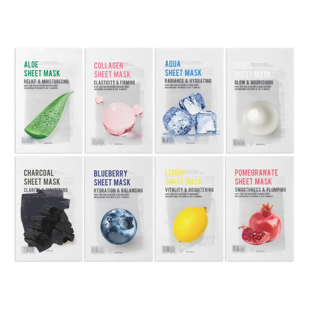 EUNYUL Purity Sheet Mask Pack - 40 Masks, 8 Types x 5 Set Bulk Korean Skincare
