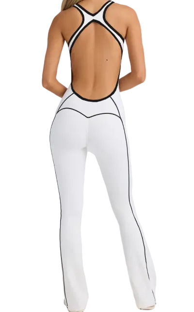 Women’s Beauty Back Yoga Jumpsuit (Open Back + Color Matching Detail)