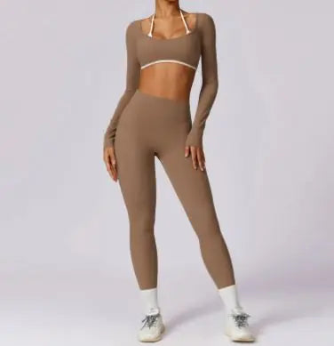 Women’s Colorful Beauty-Back Yoga Set – Strappy Sports Bra & High-Waist Leggings, 2-Piece Workout Outfit