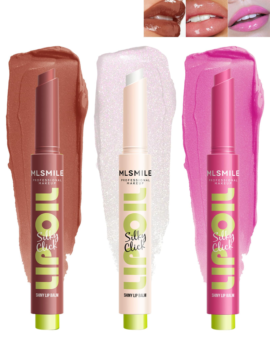 Tinted Lip Balm Set-3Color Glow Reviver Fat Lip Oil Slick ClickPink Brown Shimmer Lipstick Lip StainLightweaight Lip GlossLonglasting Hydrating LipglossValentines Day Makeup Gift for Women Girl