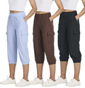 3 Pack Capri Pants Women Cargo Sweatpants Joggers Hiking Womens Capris Summer Pockets Golf Travel Waterproof Casual Cropped Pant UPF Pull On Jogger Stretch Camping Quick Dry Crop Workout Ladies Yoga