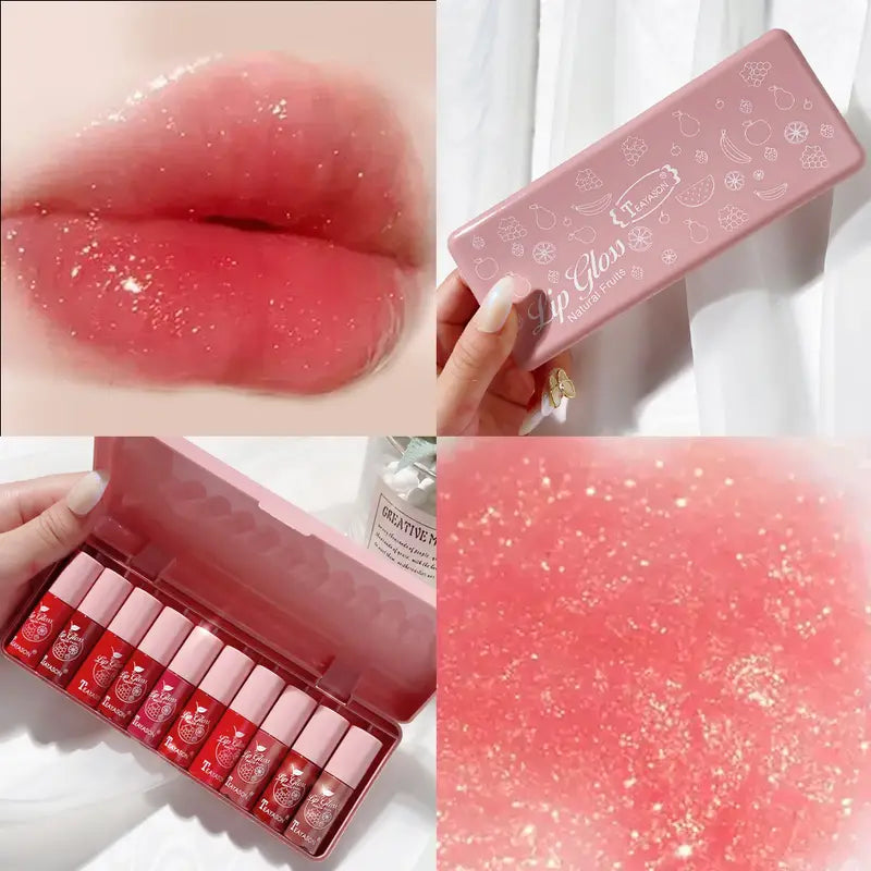 Shimmer Mini Lip Gloss Kit - 10 Pcs Moisturizing Set