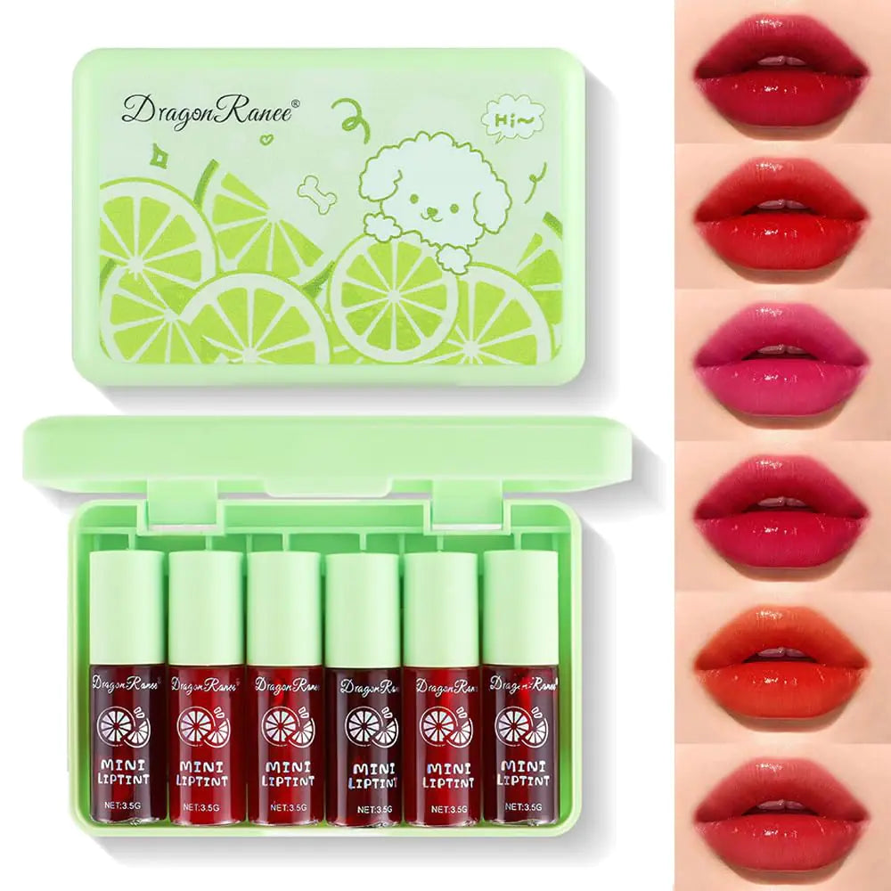 6 Colors Lip Tint Stain Set - Korean Lip Gloss, Plumping & Waterproof Mini Lipstick Set