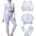 3-Piece Seamless Activewear Set for Women – Zip Crop Jacket + Sports Bra + High-Waist Leggings (Grey XL)