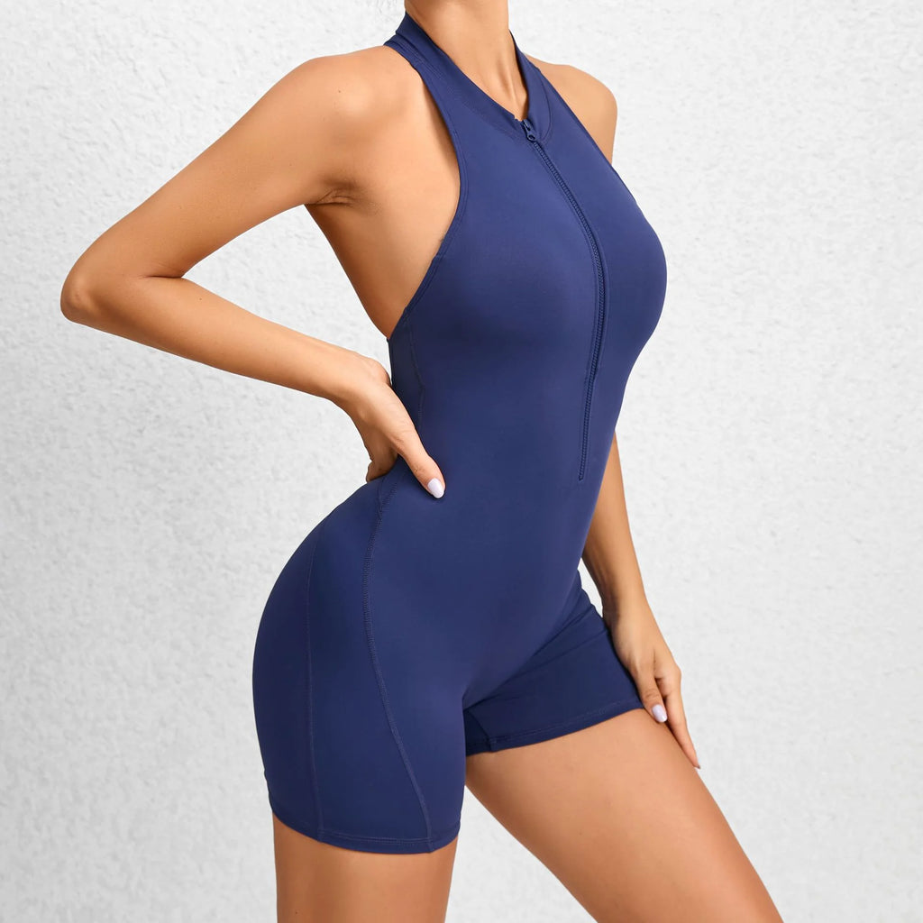 Women’s One Piece Yoga Romper – Front Zipper Bodysuit, Sculpting Fit & Flexible Stretch