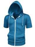 Lars Amadeus Men’s Short Sleeve Hoodie Jacket – Dark Blue Solid Color Zip-Up Hoodie with Hood, Lightweight Casual Sweatshirt (Small)
