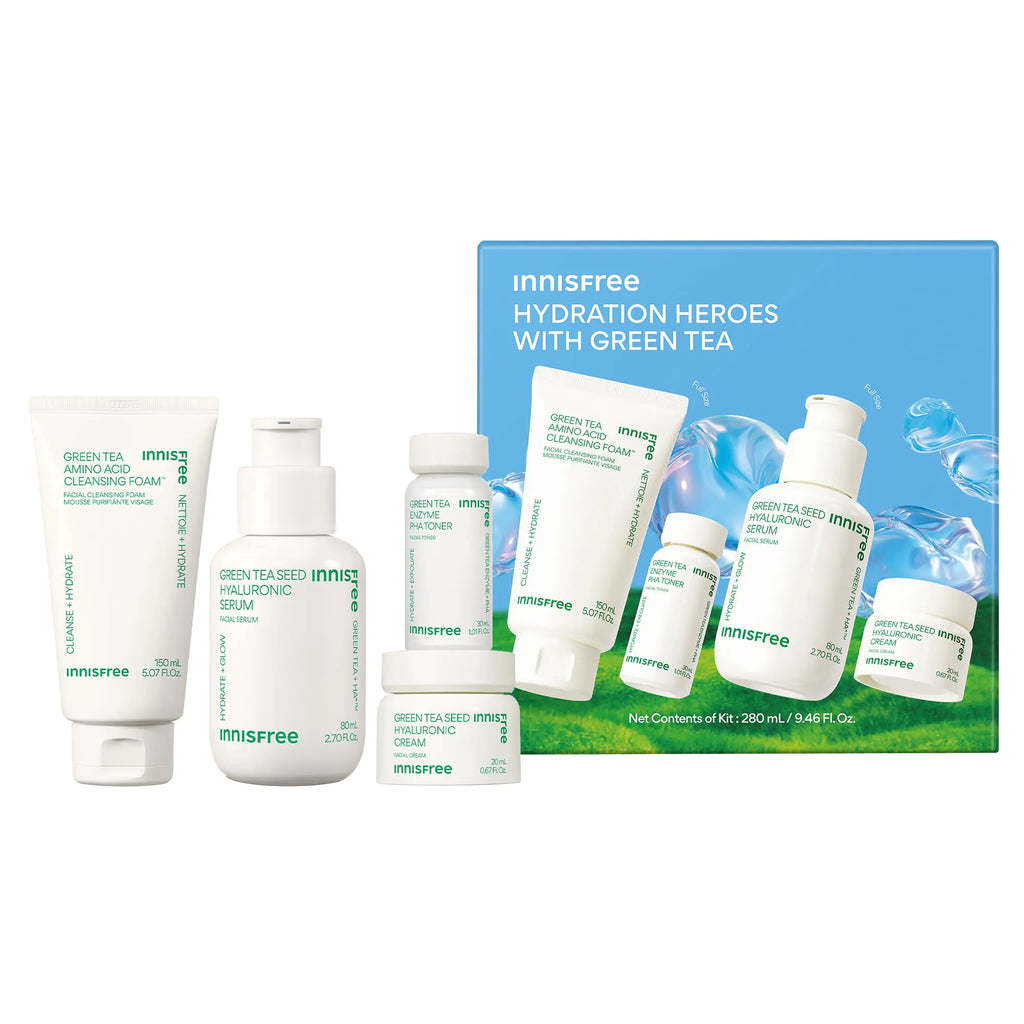 innisfree Hydration Heroes with Green Tea Routine Kit - Serum, Cleanser, Toner & Cream
