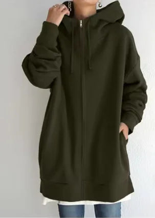 Long Hoodie Fleece Sweater – Oversized Cozy Pullover for Women