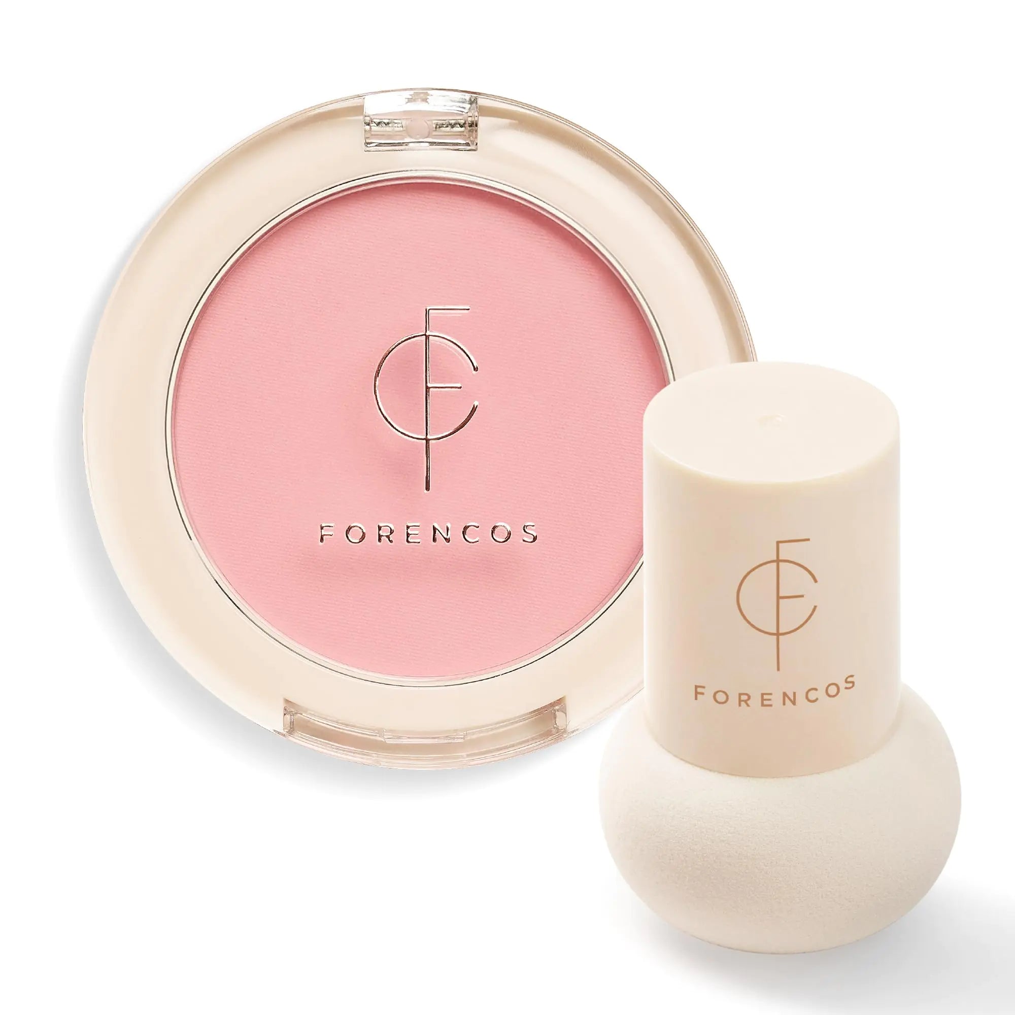 Forencos Matte Pink Blush Set with Puff - Korean Zero Sebum Long-Lasting