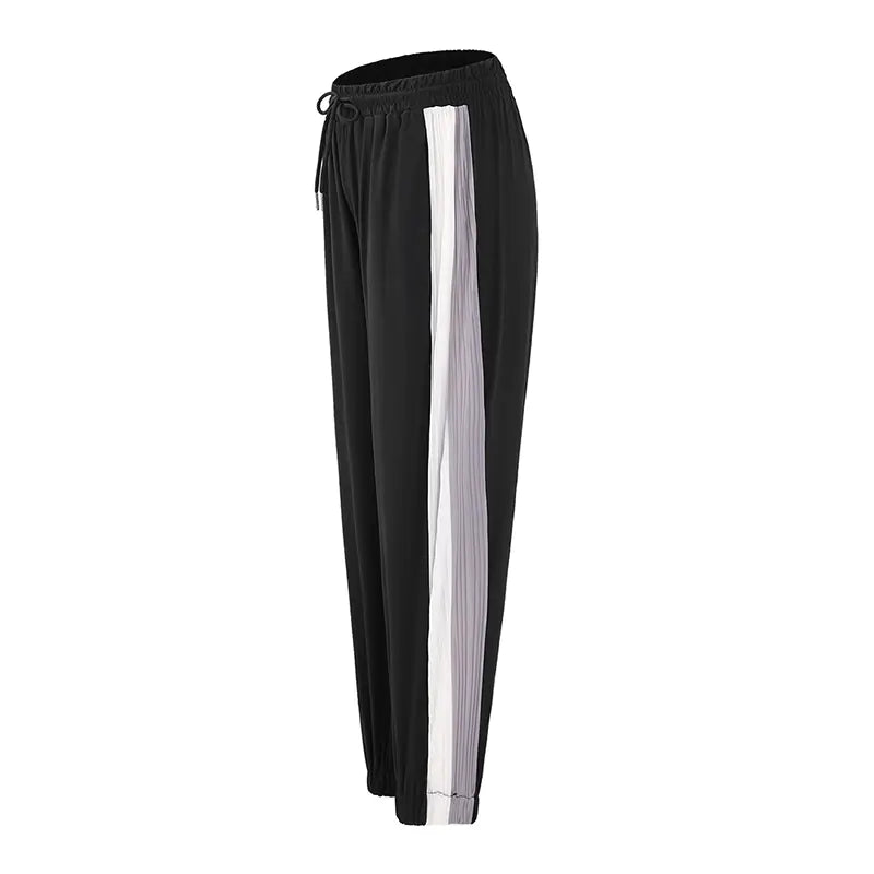 Women’s Color-Block Ruffled Sports Pants – Breathable Loose-Fit Yoga & Running Joggers with Elastic Ankle Cuffs