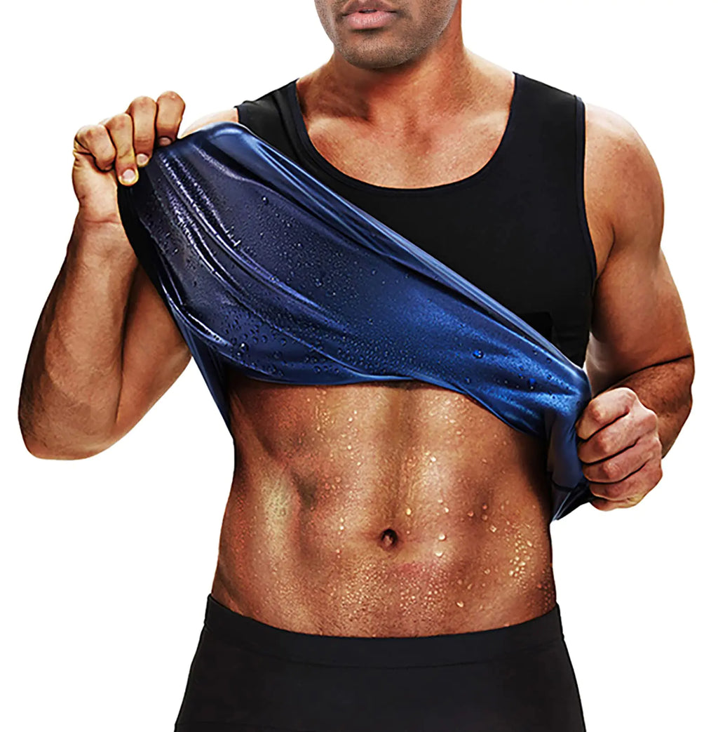 Men’s Sauna Waist Trainer Vest – Heat-Trapping Sweat Compression Tank Top (Black M)