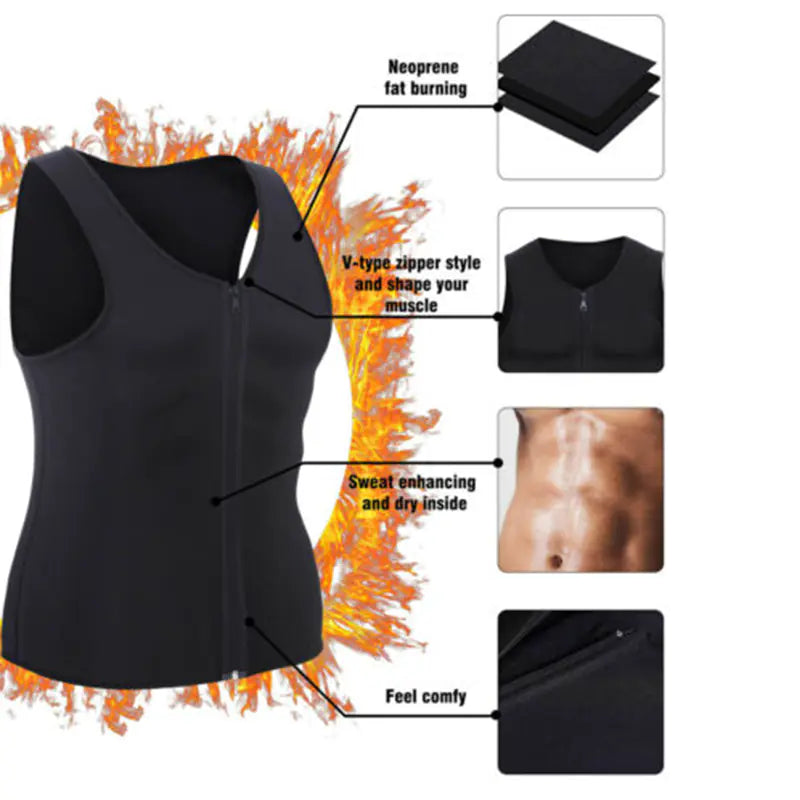 Men’s Neoprene Waist Trainer Vest – Sauna Sweat Body Shaper for Weight Loss & Workout Training