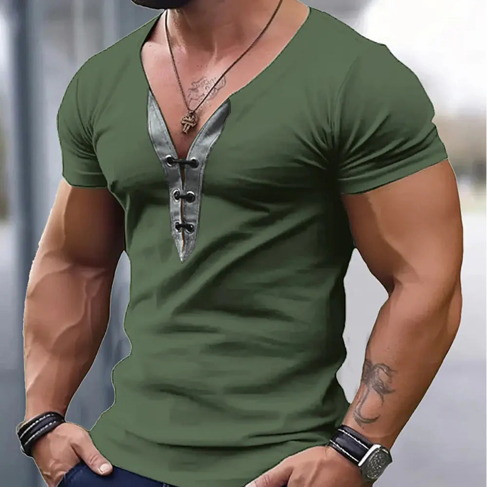 Men’s Colorblock V-Neck Short Sleeve Shirt – Lightweight Stretch Spandex Slim Fit Athletic Tee
