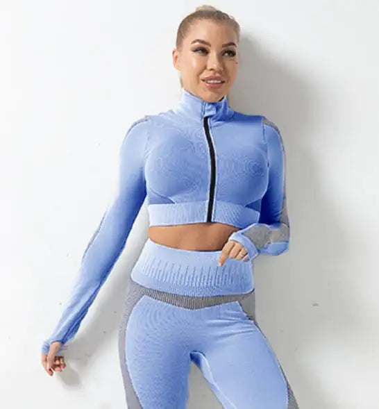 Seamless Zipper Jacket Suit – Women’s Fitness & Yoga Wear Set