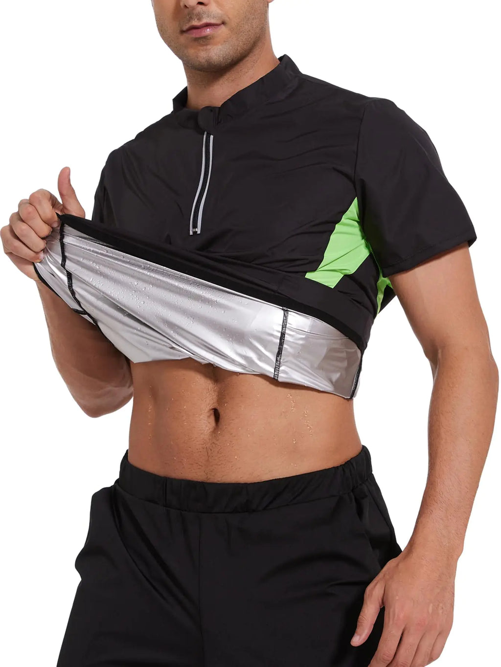 Men’s Sauna Suit – Short Sleeve Zip-Up Sweat Suit Body Shaper for Gym, Workout & Fitness Training
