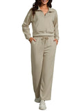Women’s 2 Piece Sweatsuit Set (1/4 Zip Top + Drawstring Joggers) - Coffee XL