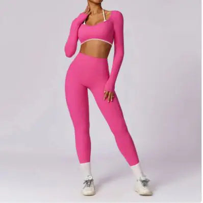 Women’s Colorful Beauty-Back Yoga Set – Strappy Sports Bra & High-Waist Leggings, 2-Piece Workout Outfit