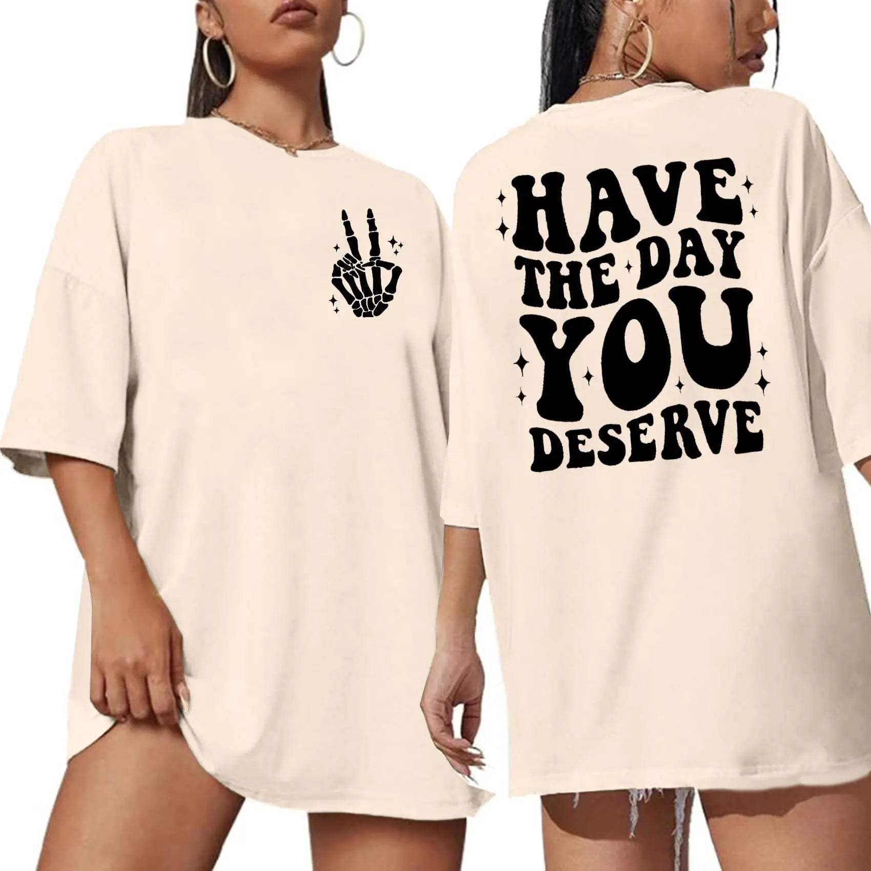 Women's Gym Humor Oversized Tee - Vintage Skeleton (Apricot S)