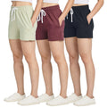 Women’s French Terry Sweat Shorts 3-Pack – Cotton Blend Drawstring Lounge & Workout Shorts with Pockets (Plus Size)