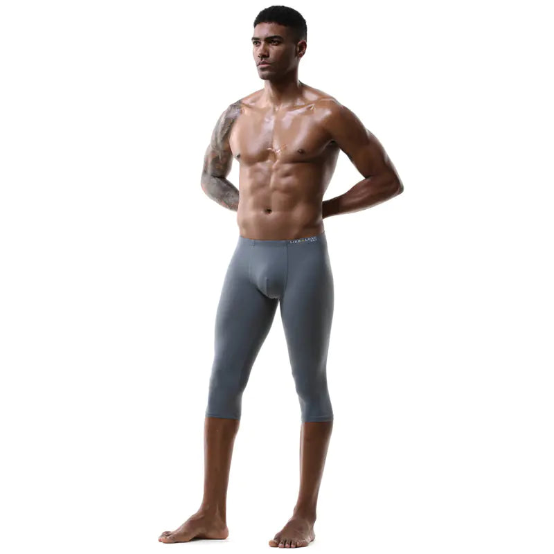 Men’s 3/4 Compression Pants – Seamless Waistband Nylon Running Tights & Gym Leggings (M–2XL)