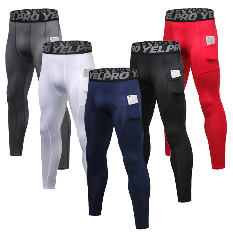Men’s Compression Pants with Pocket – Quick-Dry Running Tights & Gym Workout Leggings (S–XXL)