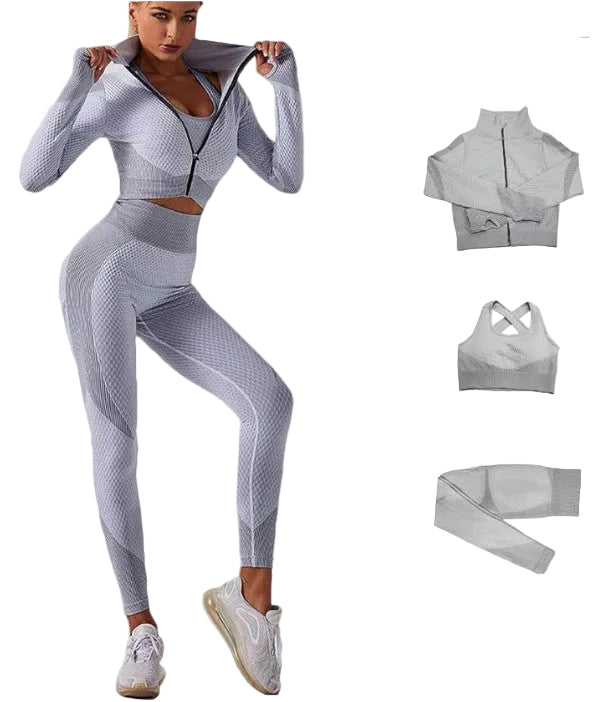 Women’s Seamless 3PC Workout Set – Nylon Quick-Dry Gym & Yoga Outfit (S–XXXL)