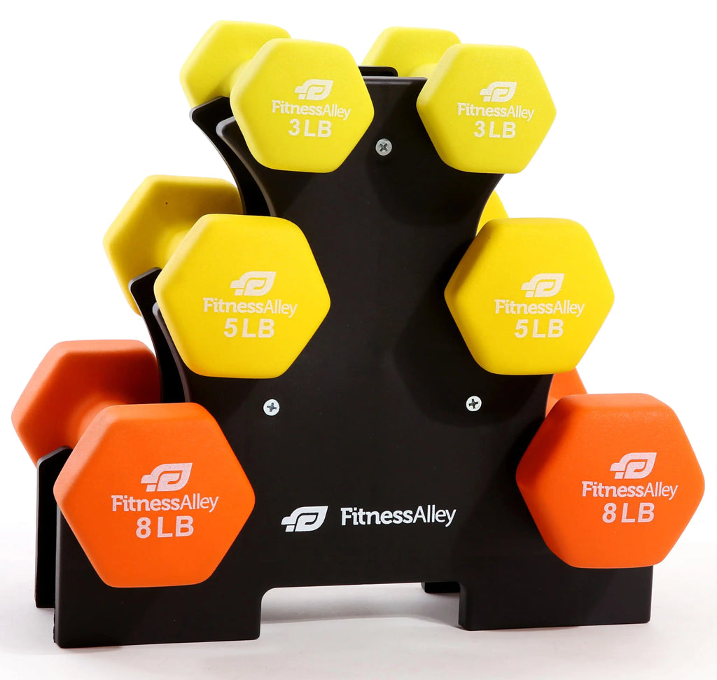 Fitness Alley Neoprene Dumbbell Set with A-Frame Rack  (3-Pair Set)
