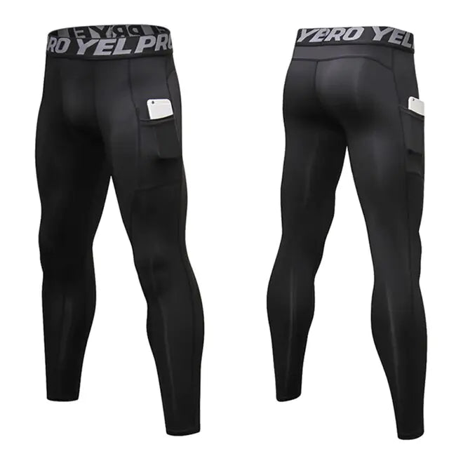Men’s Compression Pants with Pocket – Quick-Dry Running Tights & Gym Workout Leggings (S–XXL)
