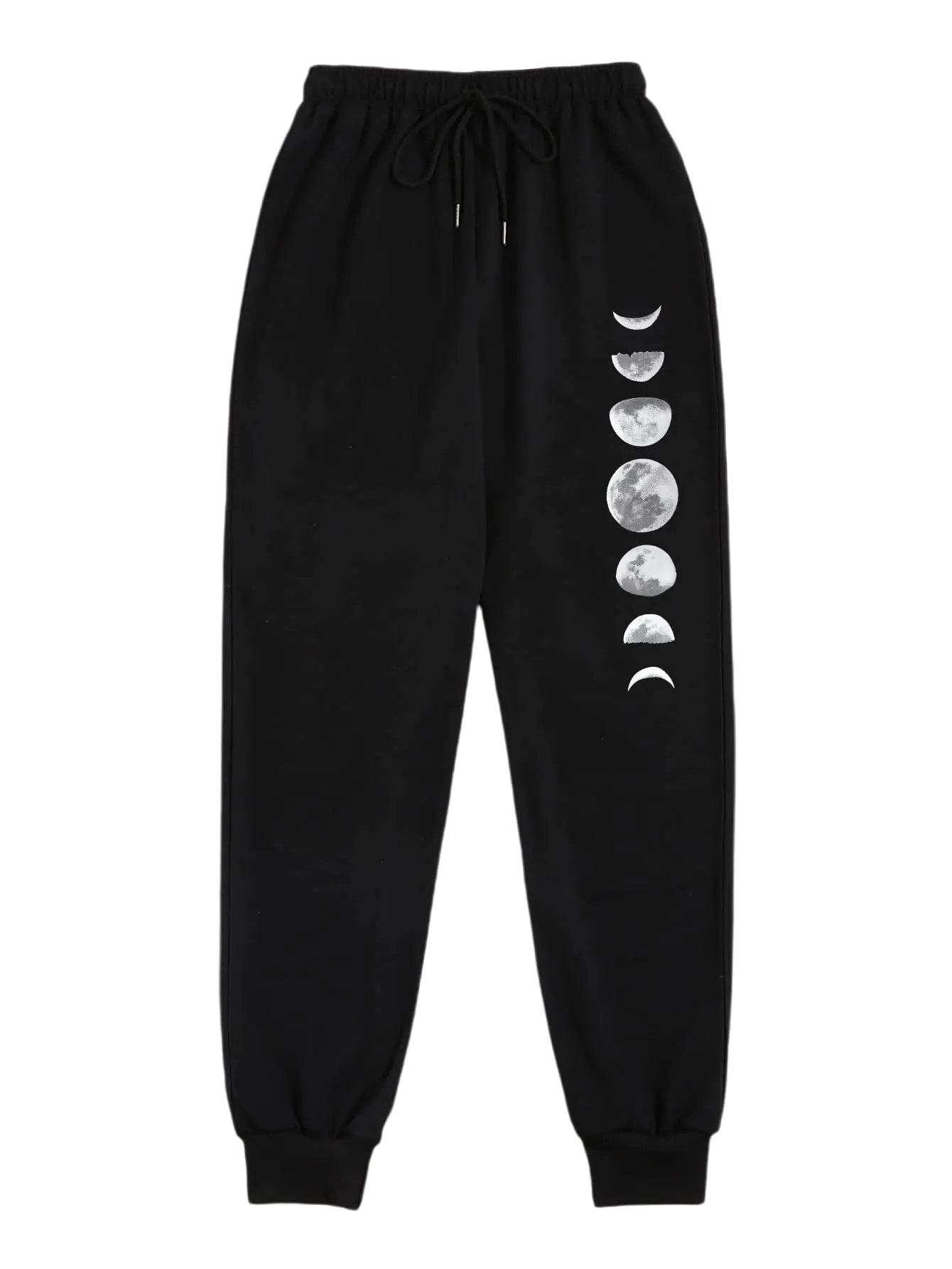 Women’s Graphic Jogger Pants – Moon Print High Waist Sweatpants (Black, L)