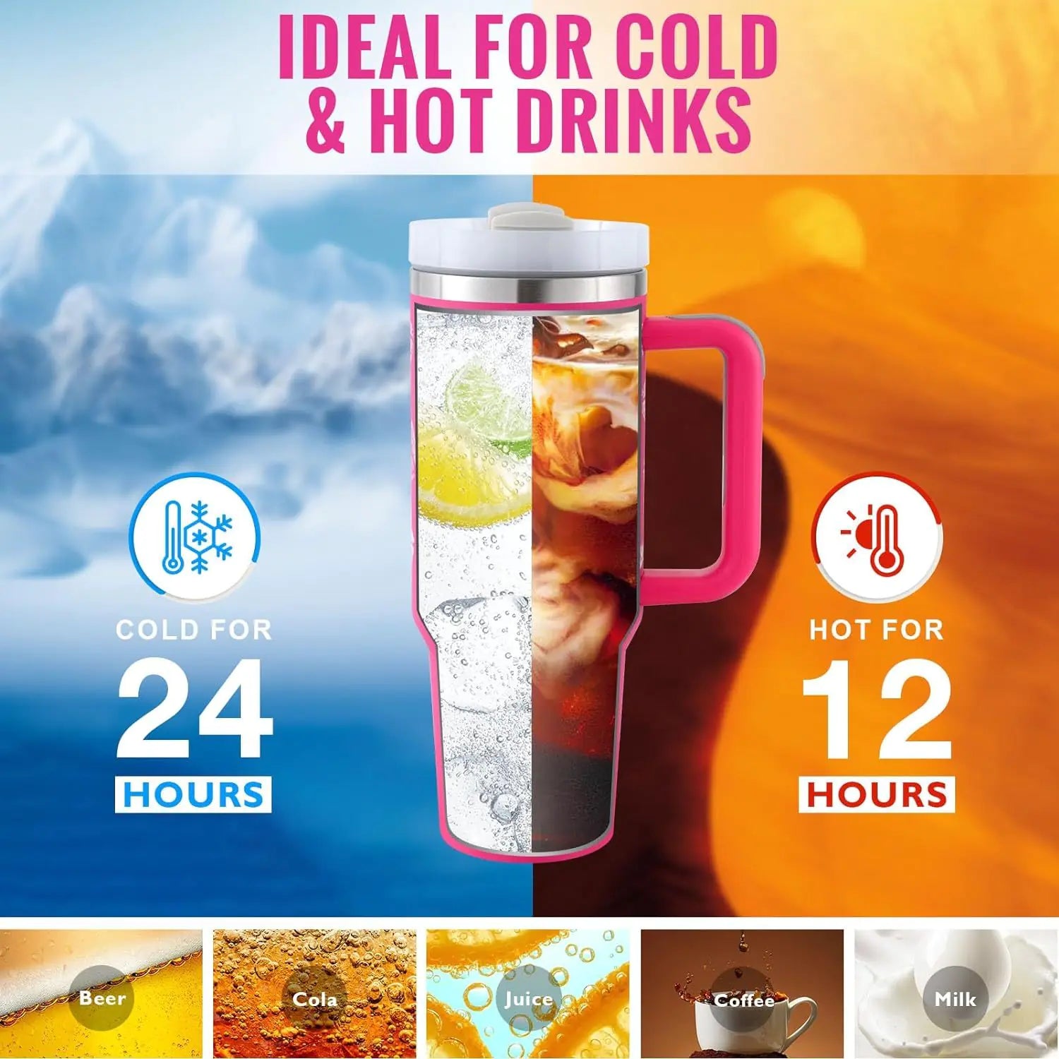 40oz Stainless Steel Insulated Tumbler with Handle & Straw