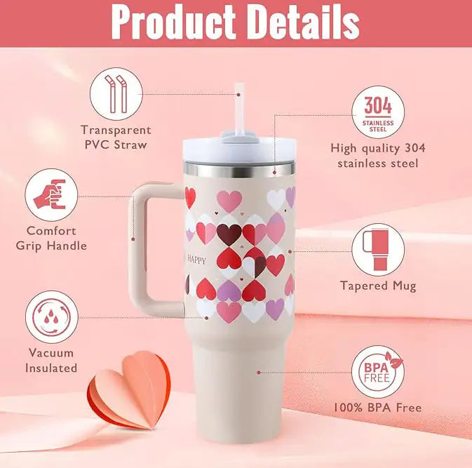 40oz Stainless Steel Insulated Tumbler with Handle & Straw