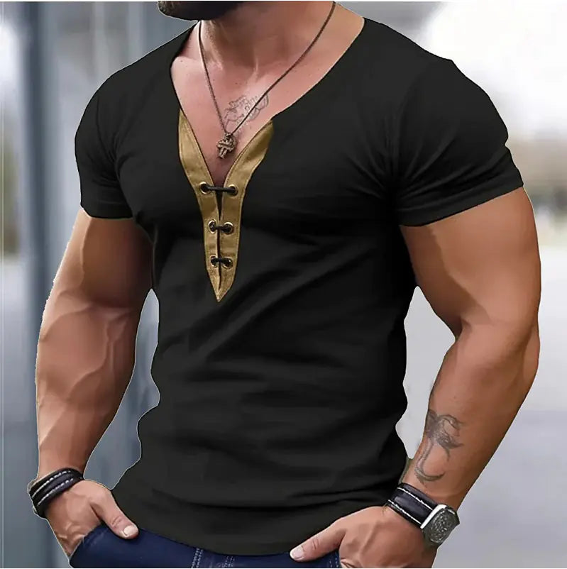 Men’s Colorblock V-Neck Short Sleeve Shirt – Lightweight Stretch Spandex Slim Fit Athletic Tee