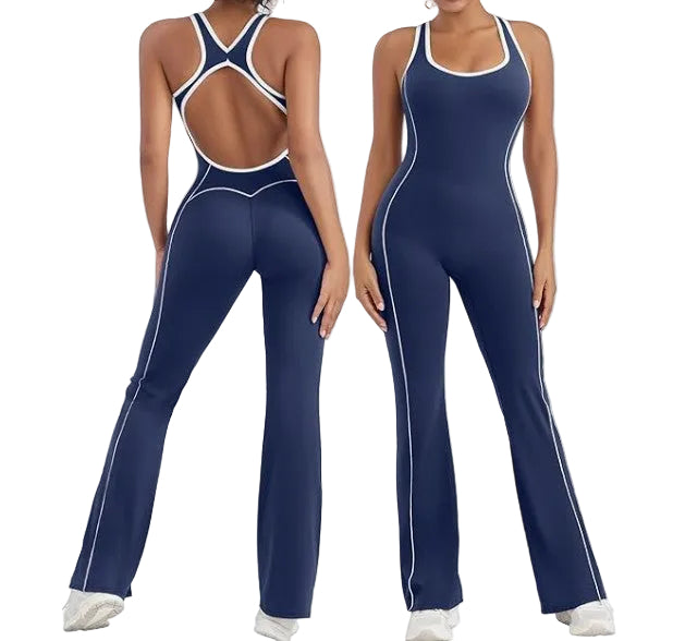 Sexy Open-Back Athleisure Jumpsuit – Adjustable Cross Straps, Breathable Buttery-Soft Fabric, Studio-to-Street