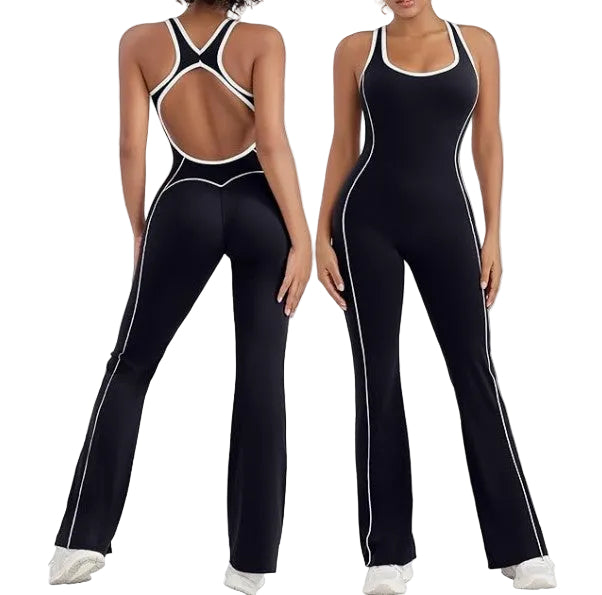 Sexy Open-Back Athleisure Jumpsuit – Adjustable Cross Straps, Breathable Buttery-Soft Fabric, Studio-to-Street