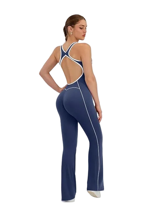 Sexy Open-Back Athleisure Jumpsuit – Adjustable Cross Straps, Breathable Buttery-Soft Fabric, Studio-to-Street