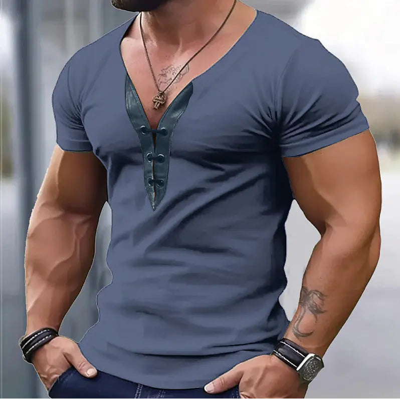 Men’s Colorblock V-Neck Short Sleeve Shirt – Lightweight Stretch Spandex Slim Fit Athletic Tee