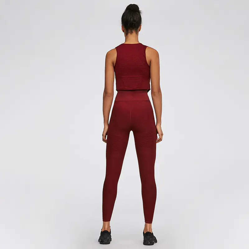 Seamless Stripe High-Waisted Workout Leggings Set.