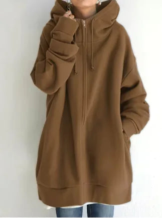 Long Hoodie Fleece Sweater – Oversized Cozy Pullover for Women