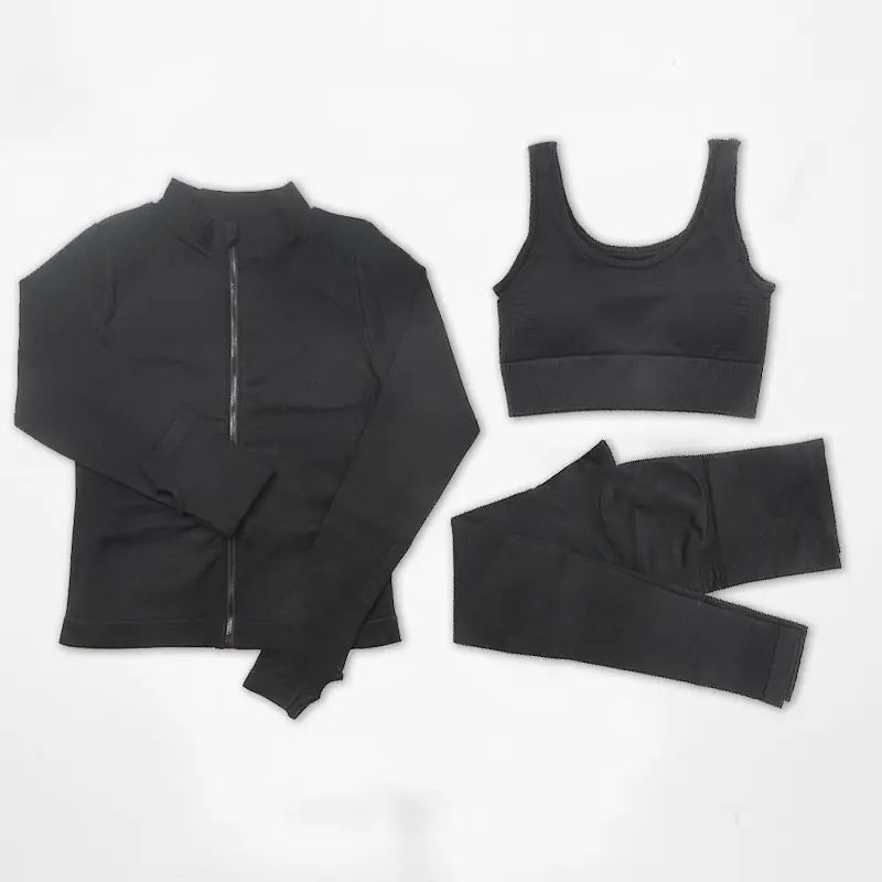 Women’s Seamless 3PC Workout Set – Nylon Quick-Dry Gym & Yoga Outfit (S–XXXL)
