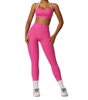 Women’s Colorful Beauty-Back Yoga Set – Strappy Sports Bra & High-Waist Leggings, 2-Piece Workout Outfit