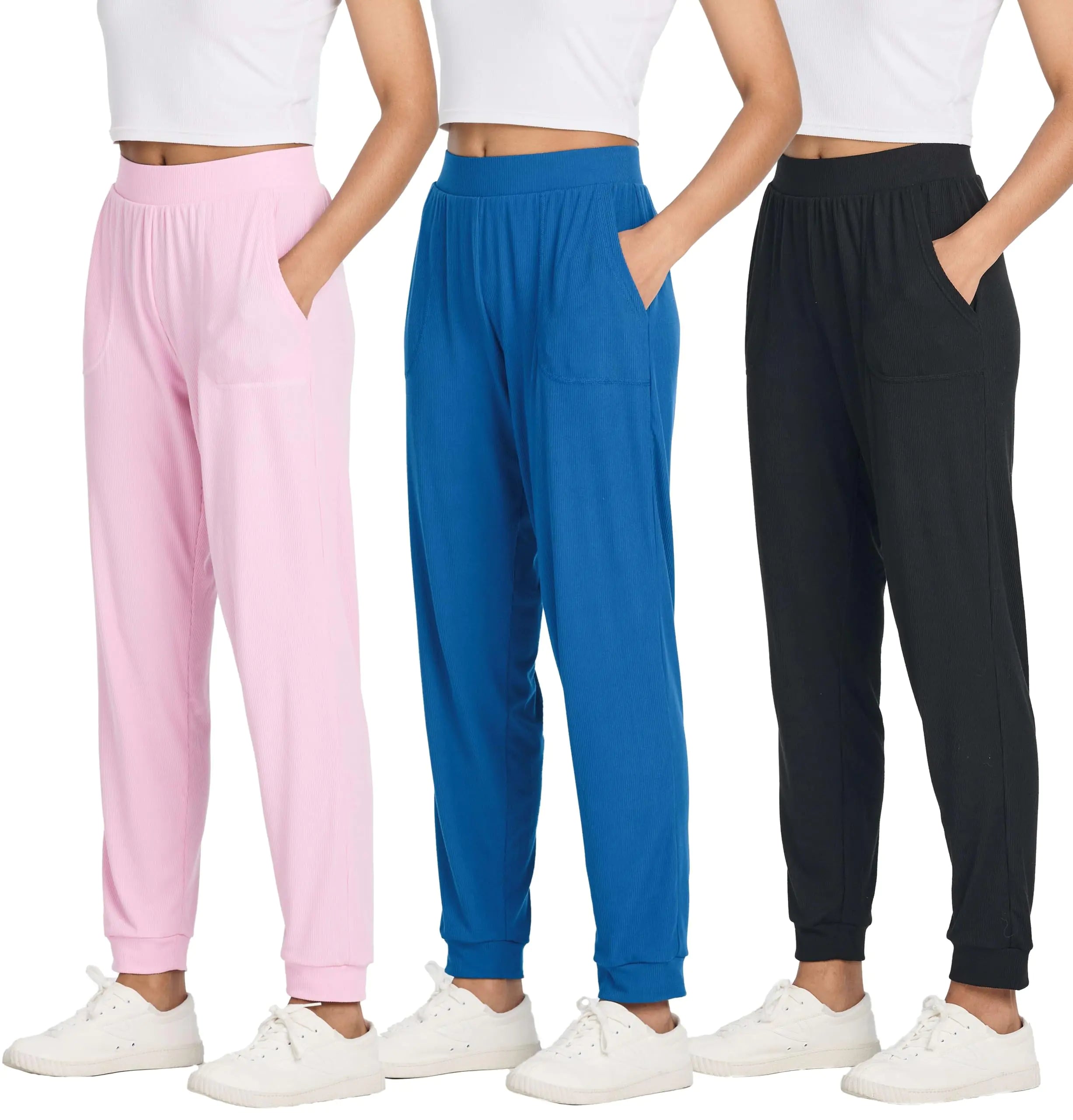 Women’s Jogger Sweatpants (3 Pack) – High-Waisted Athletic Pants with Pockets for Yoga, Gym, Lounge & Casual Wear