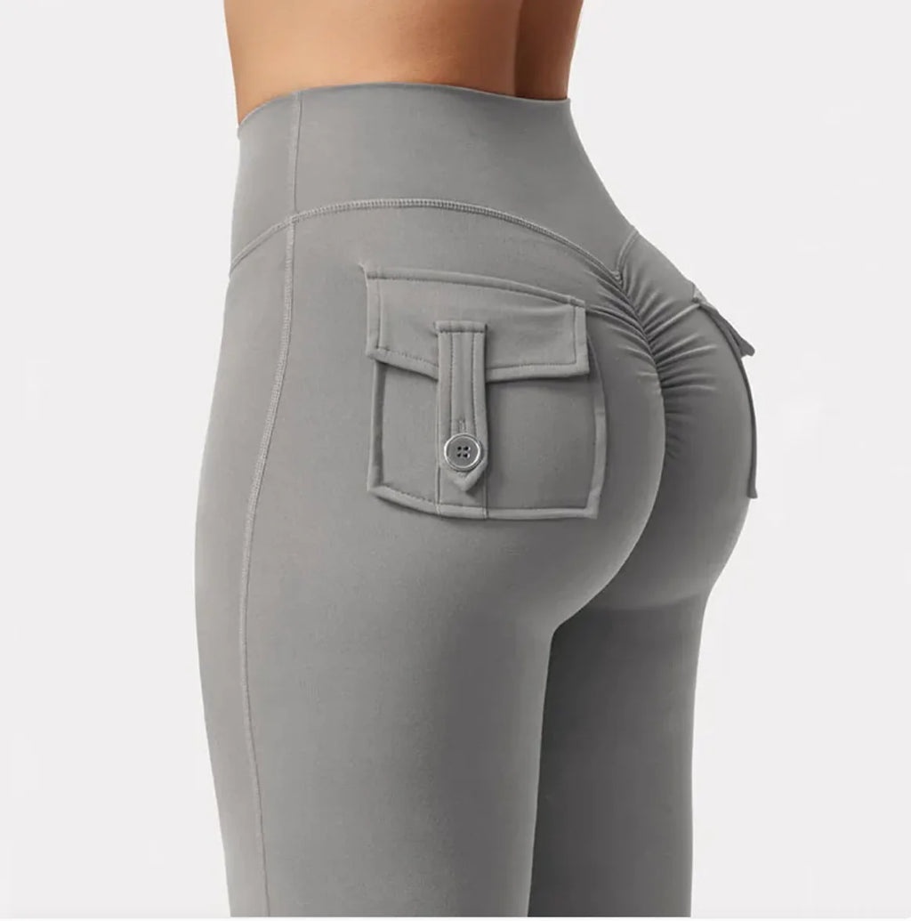 Women’s High-Waisted Cargo Joggers – Nylon Sports Pants with Pockets, Elastic Waist Casual & Active Trousers