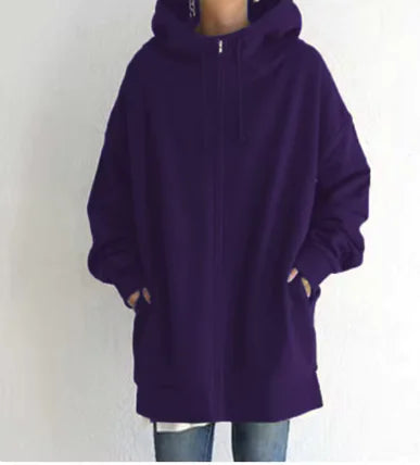 Long Hoodie Fleece Sweater – Oversized Cozy Pullover for Women